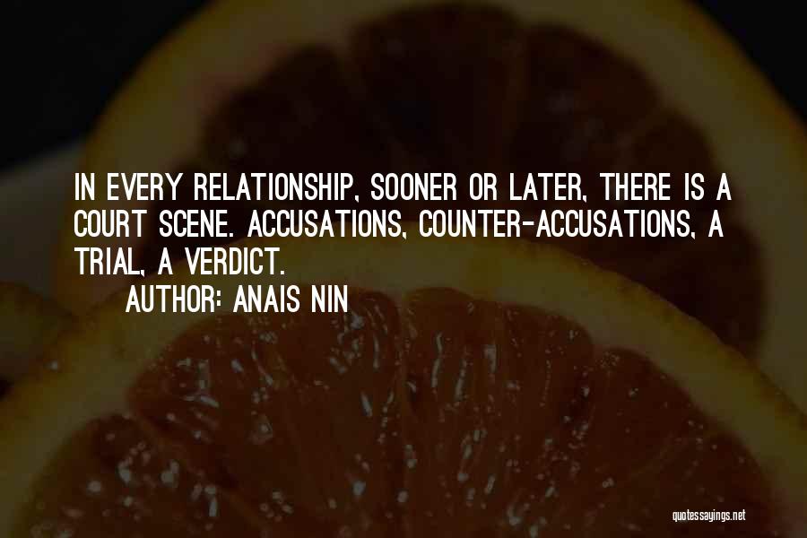 Anais Nin Quotes: In Every Relationship, Sooner Or Later, There Is A Court Scene. Accusations, Counter-accusations, A Trial, A Verdict.