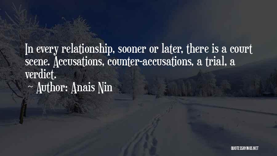 Anais Nin Quotes: In Every Relationship, Sooner Or Later, There Is A Court Scene. Accusations, Counter-accusations, A Trial, A Verdict.