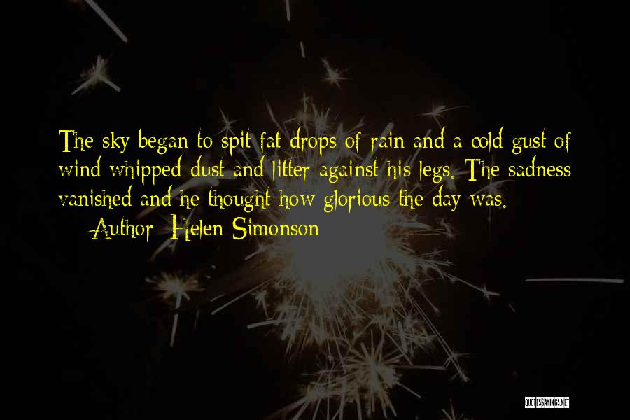 Helen Simonson Quotes: The Sky Began To Spit Fat Drops Of Rain And A Cold Gust Of Wind Whipped Dust And Litter Against