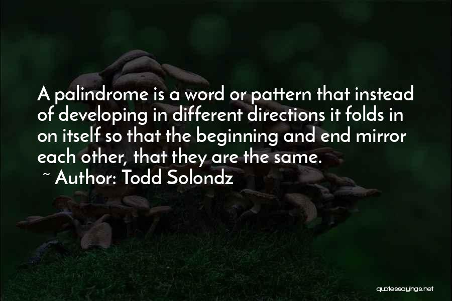 Todd Solondz Quotes: A Palindrome Is A Word Or Pattern That Instead Of Developing In Different Directions It Folds In On Itself So
