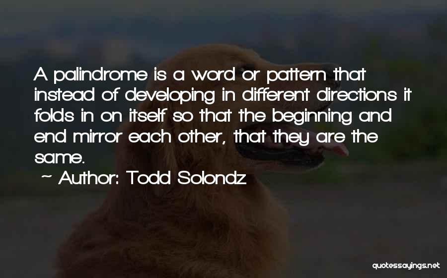 Todd Solondz Quotes: A Palindrome Is A Word Or Pattern That Instead Of Developing In Different Directions It Folds In On Itself So