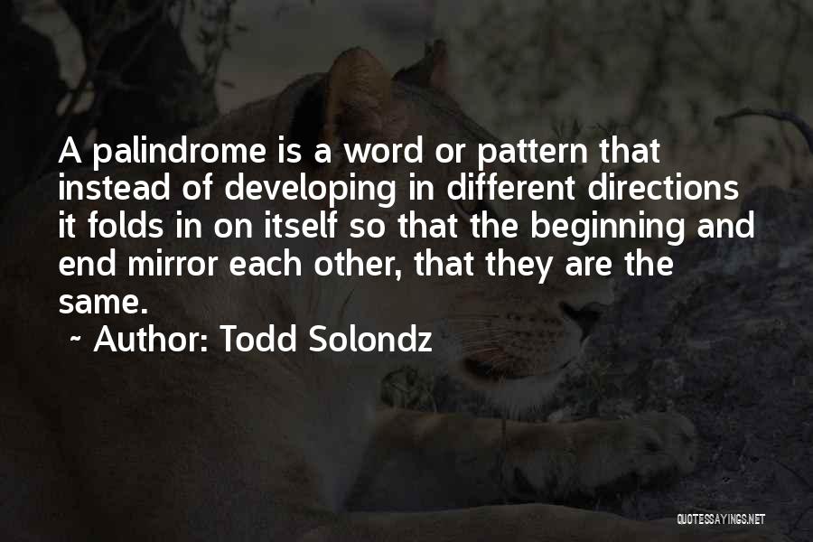 Todd Solondz Quotes: A Palindrome Is A Word Or Pattern That Instead Of Developing In Different Directions It Folds In On Itself So