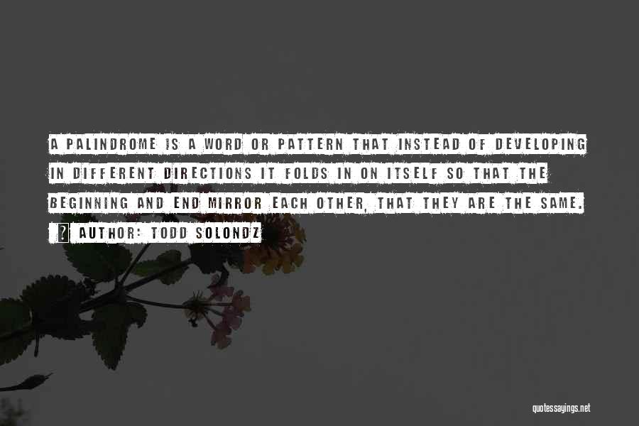 Todd Solondz Quotes: A Palindrome Is A Word Or Pattern That Instead Of Developing In Different Directions It Folds In On Itself So