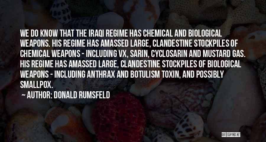 Donald Rumsfeld Quotes: We Do Know That The Iraqi Regime Has Chemical And Biological Weapons. His Regime Has Amassed Large, Clandestine Stockpiles Of