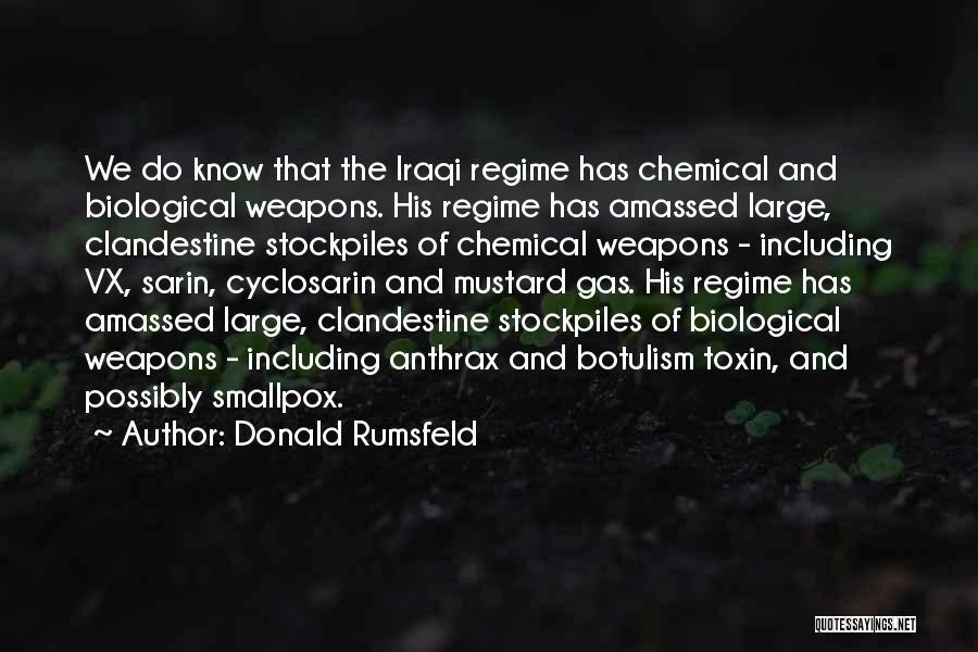 Donald Rumsfeld Quotes: We Do Know That The Iraqi Regime Has Chemical And Biological Weapons. His Regime Has Amassed Large, Clandestine Stockpiles Of