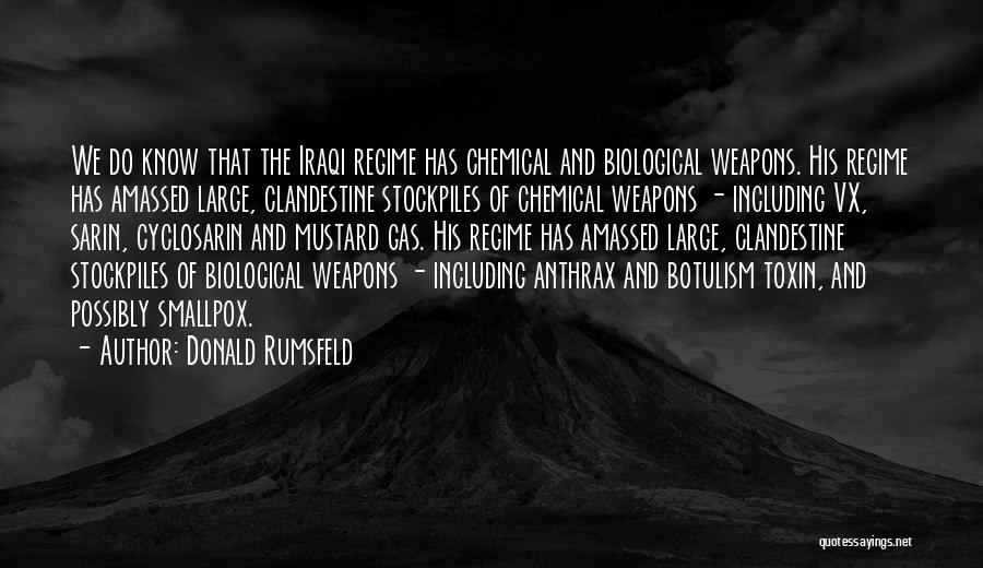 Donald Rumsfeld Quotes: We Do Know That The Iraqi Regime Has Chemical And Biological Weapons. His Regime Has Amassed Large, Clandestine Stockpiles Of