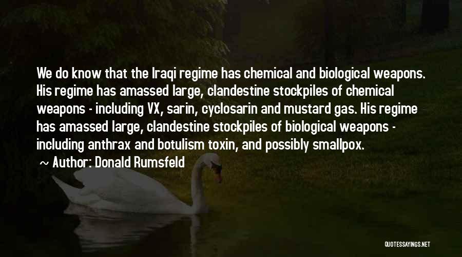 Donald Rumsfeld Quotes: We Do Know That The Iraqi Regime Has Chemical And Biological Weapons. His Regime Has Amassed Large, Clandestine Stockpiles Of