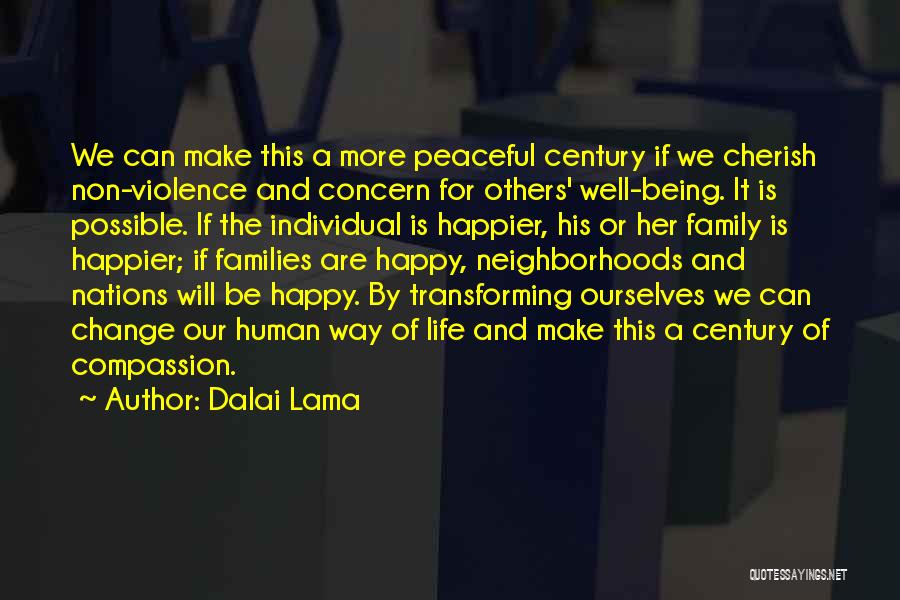 Dalai Lama Quotes: We Can Make This A More Peaceful Century If We Cherish Non-violence And Concern For Others' Well-being. It Is Possible.
