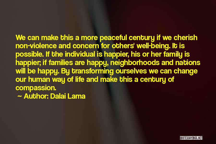 Dalai Lama Quotes: We Can Make This A More Peaceful Century If We Cherish Non-violence And Concern For Others' Well-being. It Is Possible.