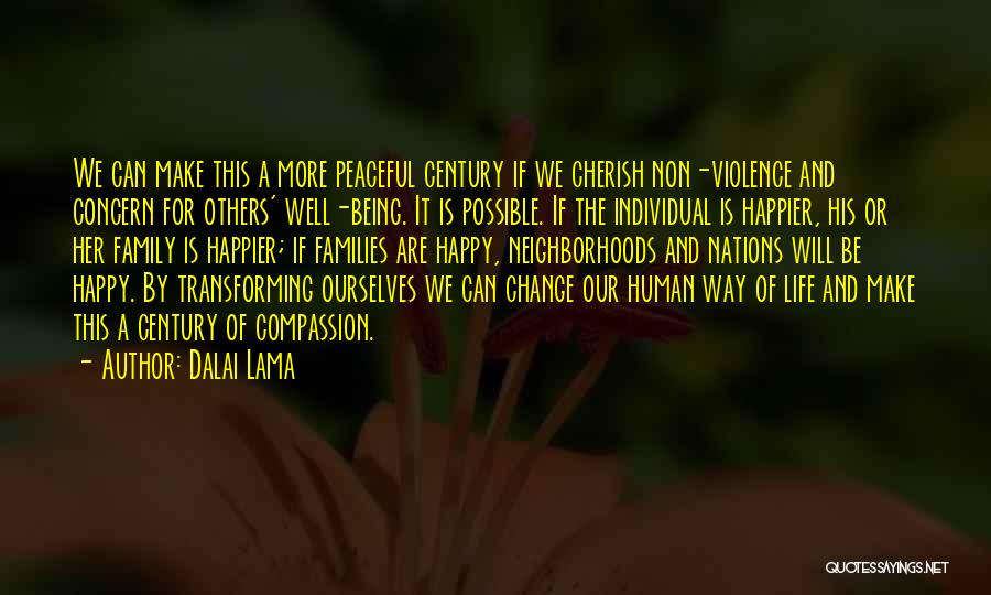 Dalai Lama Quotes: We Can Make This A More Peaceful Century If We Cherish Non-violence And Concern For Others' Well-being. It Is Possible.