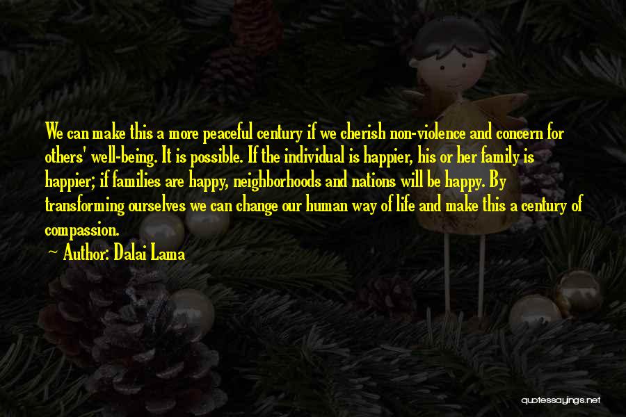 Dalai Lama Quotes: We Can Make This A More Peaceful Century If We Cherish Non-violence And Concern For Others' Well-being. It Is Possible.