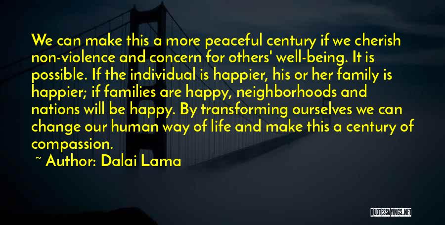 Dalai Lama Quotes: We Can Make This A More Peaceful Century If We Cherish Non-violence And Concern For Others' Well-being. It Is Possible.