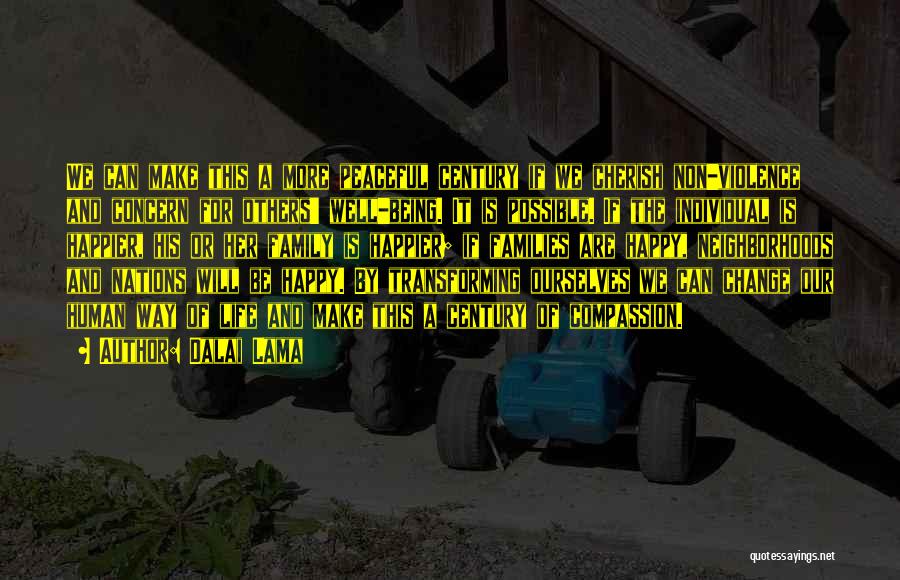 Dalai Lama Quotes: We Can Make This A More Peaceful Century If We Cherish Non-violence And Concern For Others' Well-being. It Is Possible.