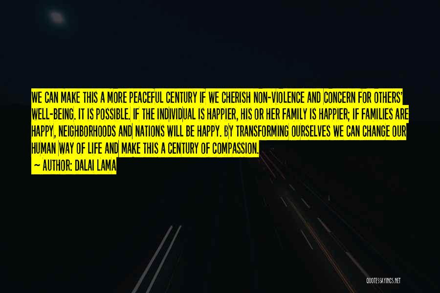 Dalai Lama Quotes: We Can Make This A More Peaceful Century If We Cherish Non-violence And Concern For Others' Well-being. It Is Possible.