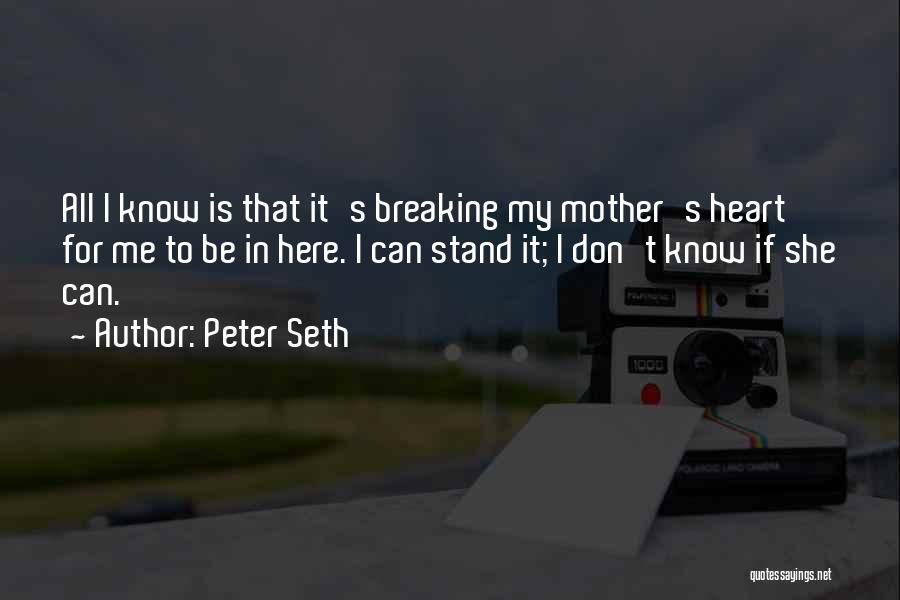 Peter Seth Quotes: All I Know Is That It's Breaking My Mother's Heart For Me To Be In Here. I Can Stand It;