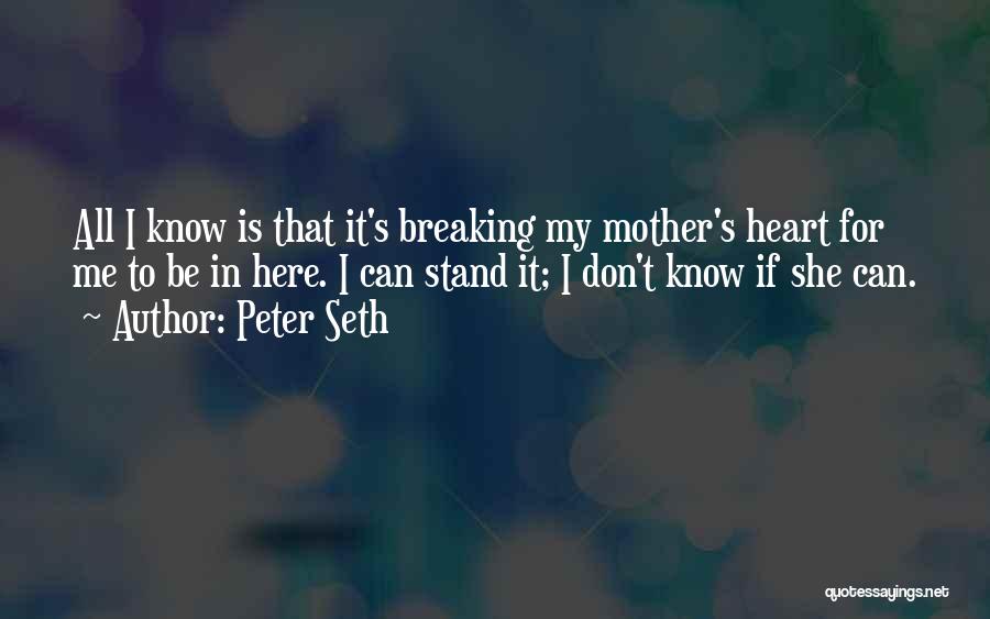 Peter Seth Quotes: All I Know Is That It's Breaking My Mother's Heart For Me To Be In Here. I Can Stand It;