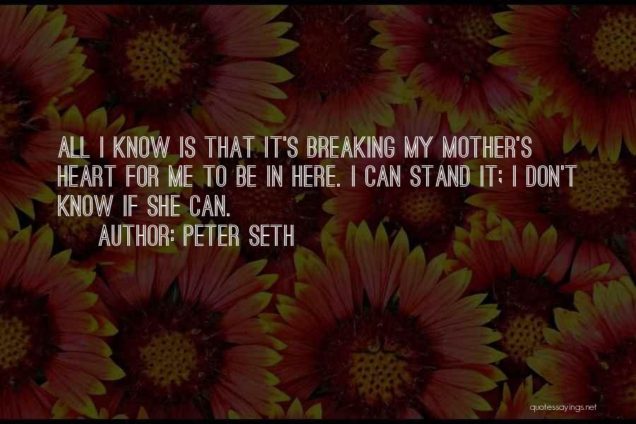 Peter Seth Quotes: All I Know Is That It's Breaking My Mother's Heart For Me To Be In Here. I Can Stand It;