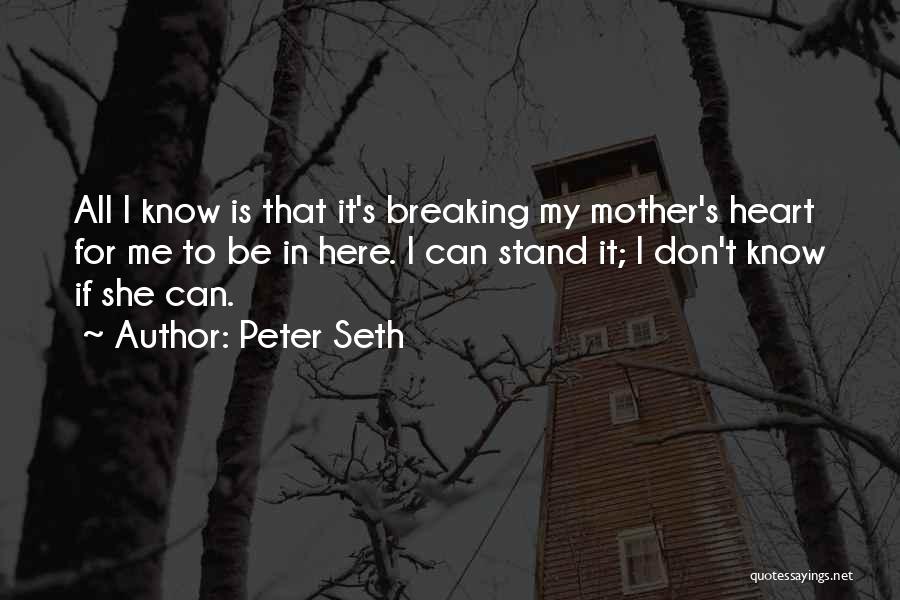 Peter Seth Quotes: All I Know Is That It's Breaking My Mother's Heart For Me To Be In Here. I Can Stand It;