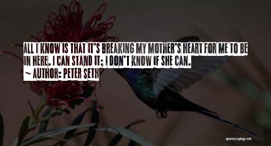 Peter Seth Quotes: All I Know Is That It's Breaking My Mother's Heart For Me To Be In Here. I Can Stand It;