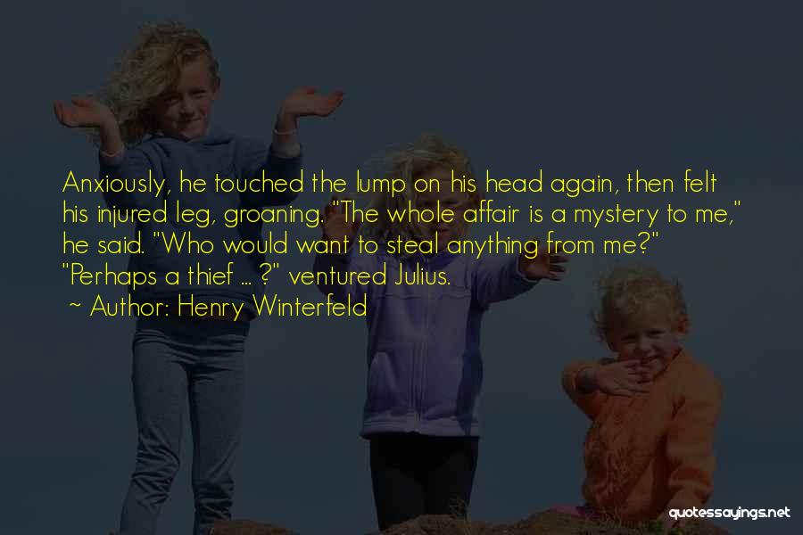 Henry Winterfeld Quotes: Anxiously, He Touched The Lump On His Head Again, Then Felt His Injured Leg, Groaning. The Whole Affair Is A