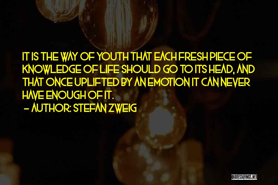 Stefan Zweig Quotes: It Is The Way Of Youth That Each Fresh Piece Of Knowledge Of Life Should Go To Its Head, And