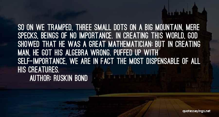 Ruskin Bond Quotes: So On We Tramped, Three Small Dots On A Big Mountain, Mere Specks, Beings Of No Importance. In Creating This