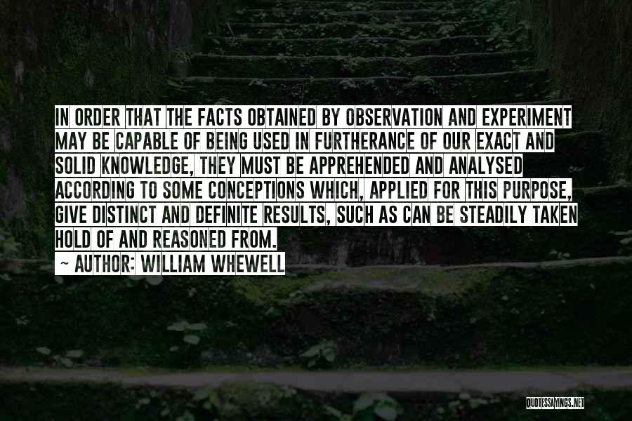 William Whewell Quotes: In Order That The Facts Obtained By Observation And Experiment May Be Capable Of Being Used In Furtherance Of Our
