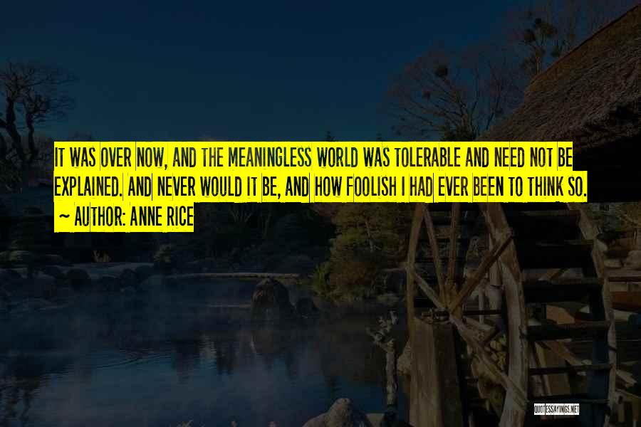 Anne Rice Quotes: It Was Over Now, And The Meaningless World Was Tolerable And Need Not Be Explained. And Never Would It Be,