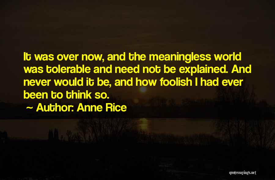 Anne Rice Quotes: It Was Over Now, And The Meaningless World Was Tolerable And Need Not Be Explained. And Never Would It Be,