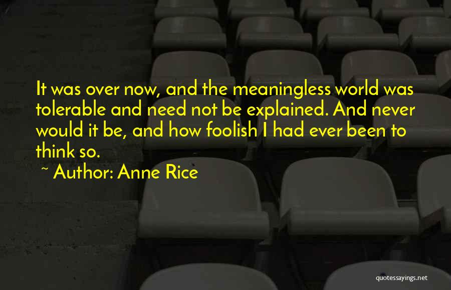 Anne Rice Quotes: It Was Over Now, And The Meaningless World Was Tolerable And Need Not Be Explained. And Never Would It Be,