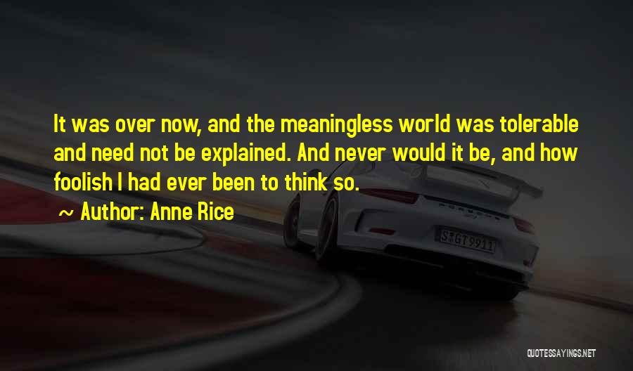 Anne Rice Quotes: It Was Over Now, And The Meaningless World Was Tolerable And Need Not Be Explained. And Never Would It Be,