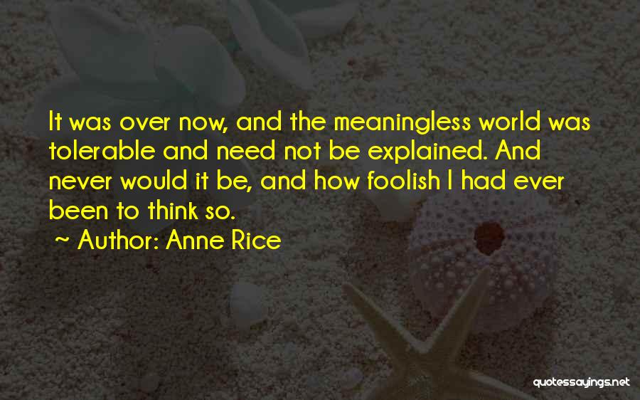 Anne Rice Quotes: It Was Over Now, And The Meaningless World Was Tolerable And Need Not Be Explained. And Never Would It Be,