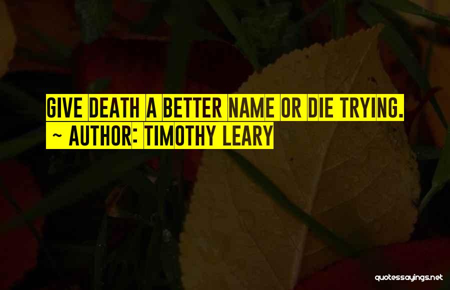 Timothy Leary Quotes: Give Death A Better Name Or Die Trying.