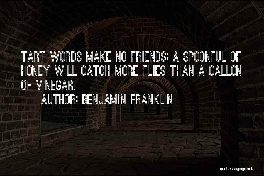 Benjamin Franklin Quotes: Tart Words Make No Friends; A Spoonful Of Honey Will Catch More Flies Than A Gallon Of Vinegar.