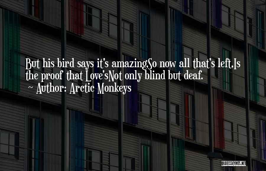 Arctic Monkeys Quotes: But His Bird Says It's Amazing,so Now All That's Left,is The Proof That Love'snot Only Blind But Deaf.