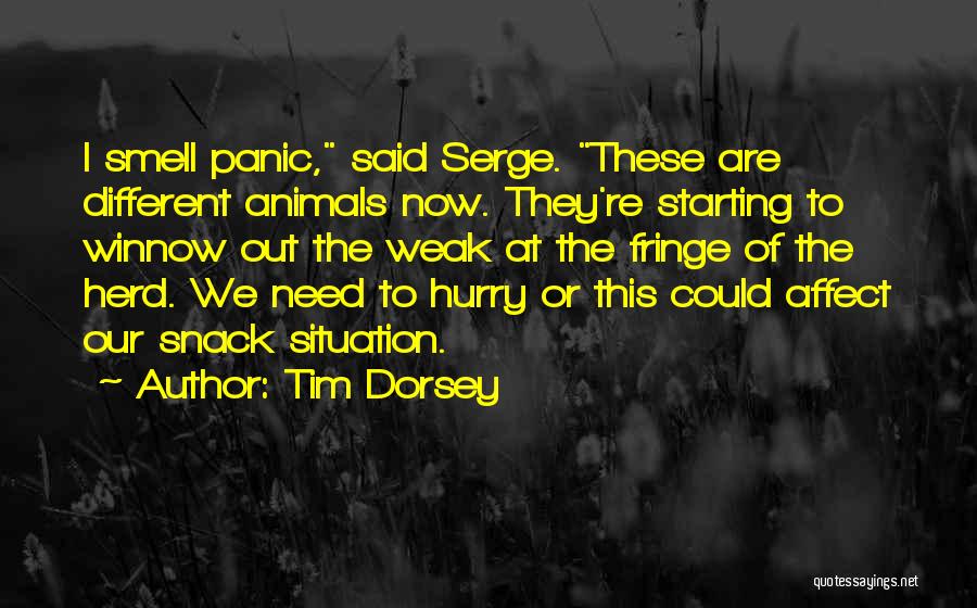 Tim Dorsey Quotes: I Smell Panic, Said Serge. These Are Different Animals Now. They're Starting To Winnow Out The Weak At The Fringe