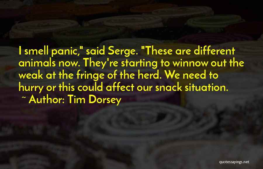 Tim Dorsey Quotes: I Smell Panic, Said Serge. These Are Different Animals Now. They're Starting To Winnow Out The Weak At The Fringe