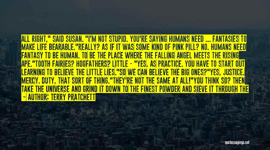 Terry Pratchett Quotes: All Right, Said Susan. I'm Not Stupid. You're Saying Humans Need ... Fantasies To Make Life Bearable.really? As If It