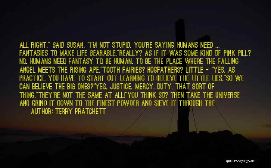 Terry Pratchett Quotes: All Right, Said Susan. I'm Not Stupid. You're Saying Humans Need ... Fantasies To Make Life Bearable.really? As If It