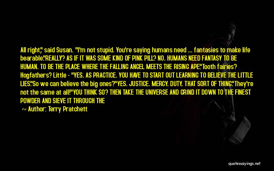 Terry Pratchett Quotes: All Right, Said Susan. I'm Not Stupid. You're Saying Humans Need ... Fantasies To Make Life Bearable.really? As If It