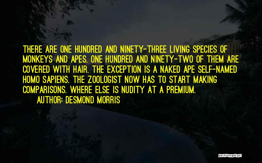 Desmond Morris Quotes: There Are One Hundred And Ninety-three Living Species Of Monkeys And Apes. One Hundred And Ninety-two Of Them Are Covered