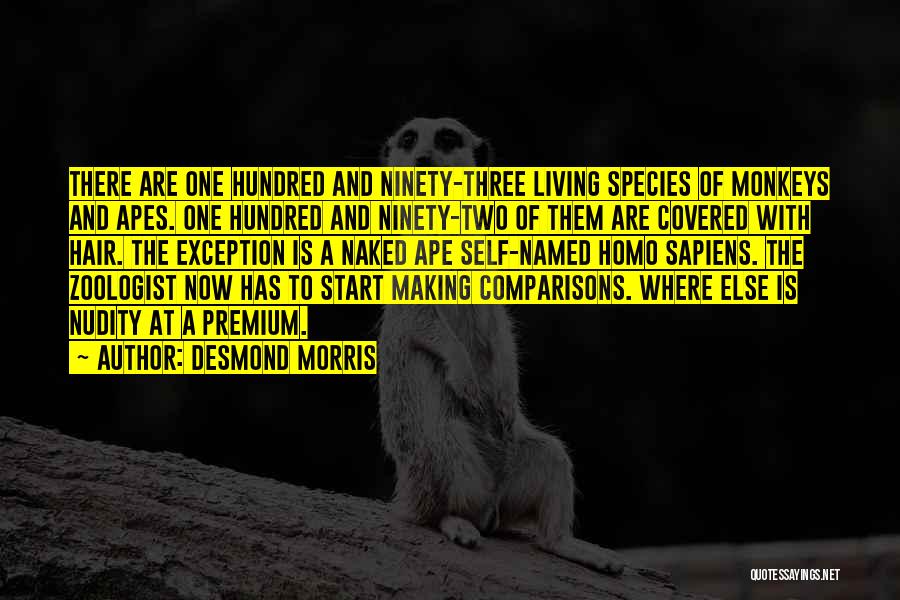 Desmond Morris Quotes: There Are One Hundred And Ninety-three Living Species Of Monkeys And Apes. One Hundred And Ninety-two Of Them Are Covered