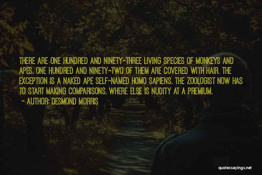 Desmond Morris Quotes: There Are One Hundred And Ninety-three Living Species Of Monkeys And Apes. One Hundred And Ninety-two Of Them Are Covered