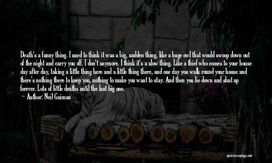 Neil Gaiman Quotes: Death's A Funny Thing. I Used To Think It Was A Big, Sudden Thing, Like A Huge Owl That Would