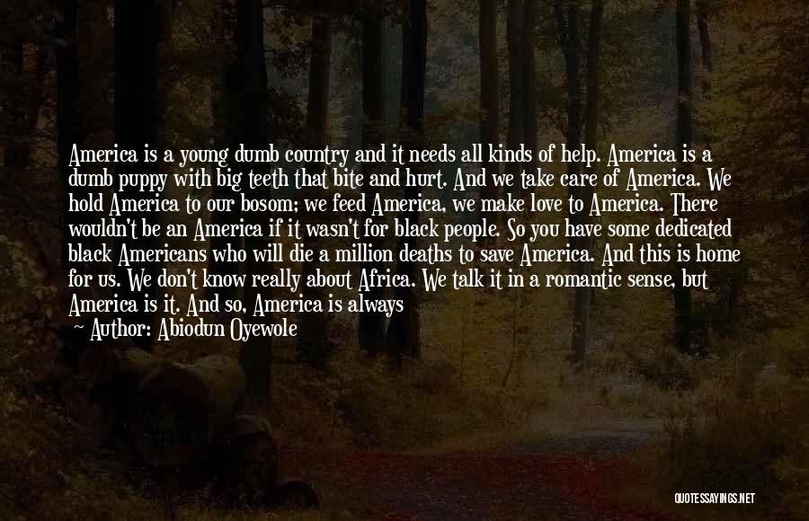 Abiodun Oyewole Quotes: America Is A Young Dumb Country And It Needs All Kinds Of Help. America Is A Dumb Puppy With Big