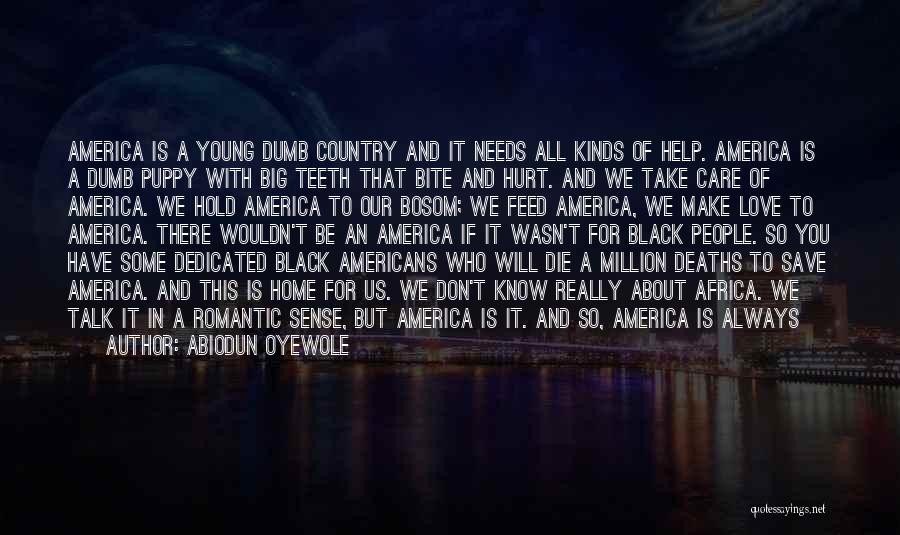 Abiodun Oyewole Quotes: America Is A Young Dumb Country And It Needs All Kinds Of Help. America Is A Dumb Puppy With Big