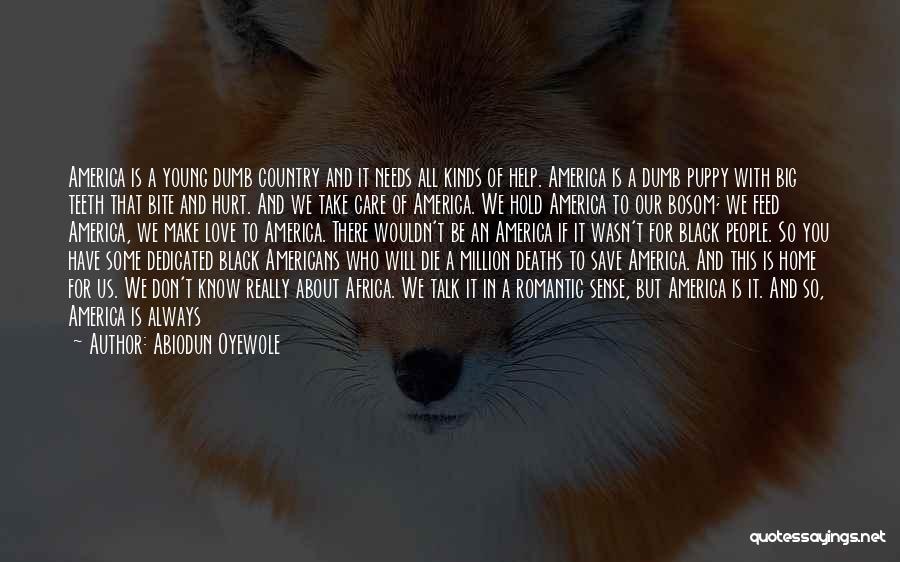 Abiodun Oyewole Quotes: America Is A Young Dumb Country And It Needs All Kinds Of Help. America Is A Dumb Puppy With Big