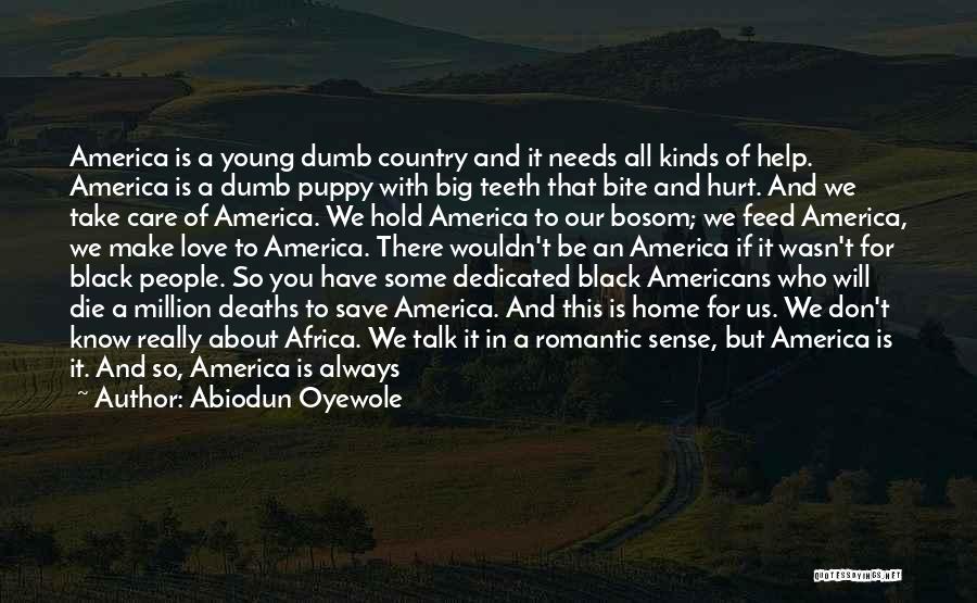 Abiodun Oyewole Quotes: America Is A Young Dumb Country And It Needs All Kinds Of Help. America Is A Dumb Puppy With Big