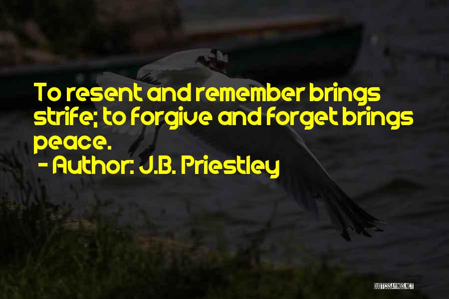 J.B. Priestley Quotes: To Resent And Remember Brings Strife; To Forgive And Forget Brings Peace.