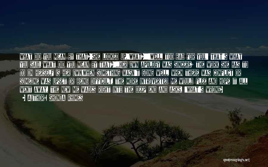 Shonda Rhimes Quotes: What Did You Mean By That?she Looked Up.what?'well, Too Bad For You.' That's What You Said. What Did You Mean